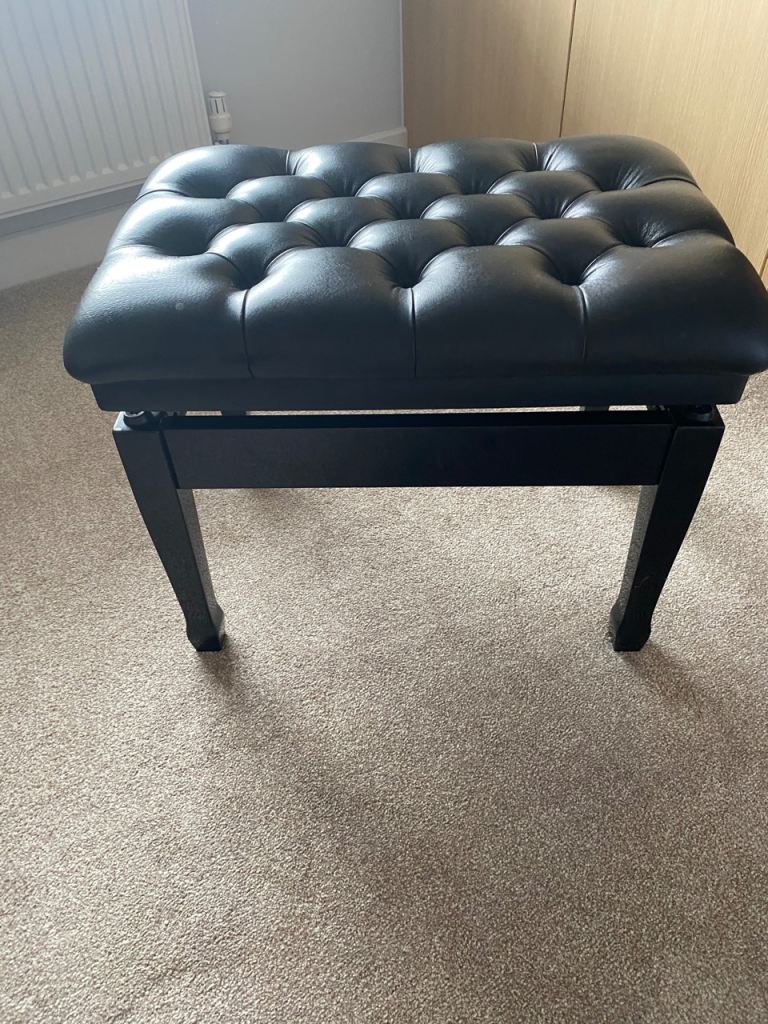 Black leather ebony piano stool