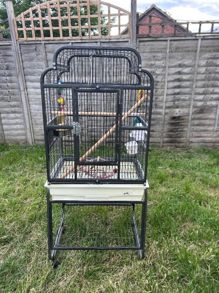 Lazy Bones Antique Look Parrot Bird Cage with Stand and accessories