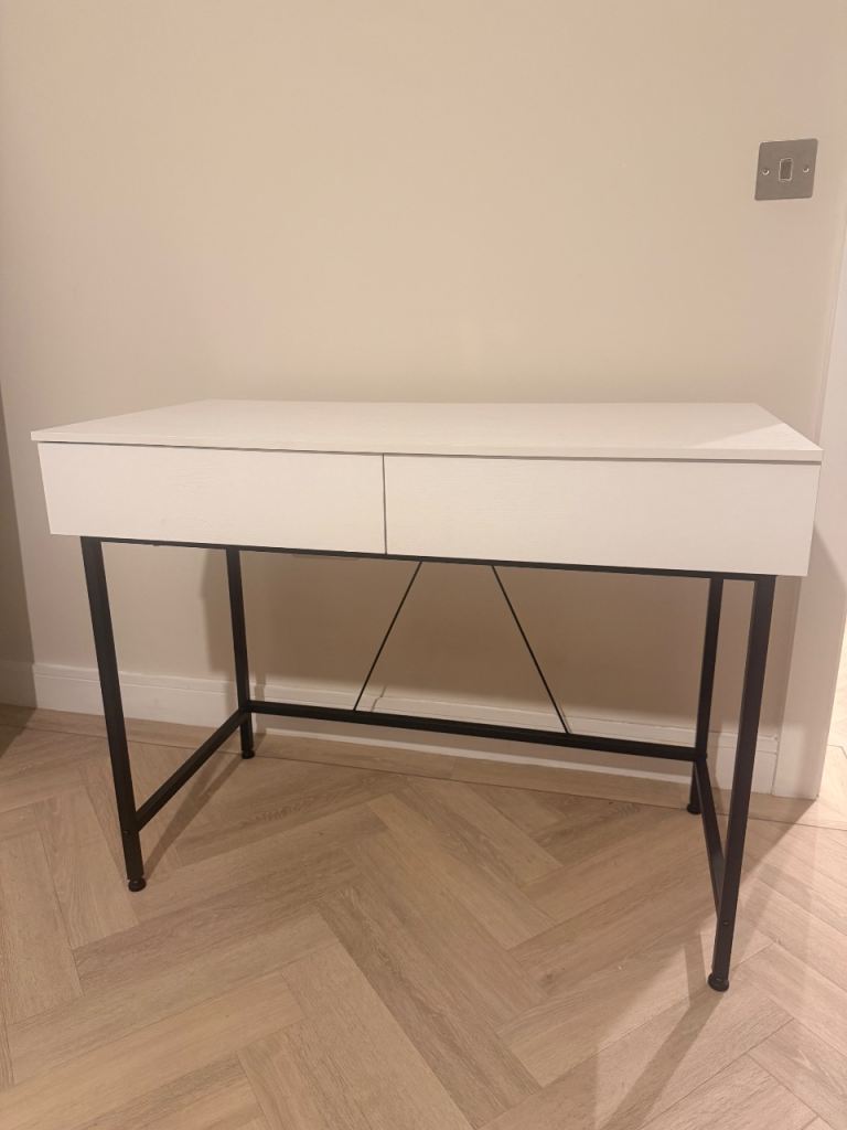 White Desk with Black Metal Legs