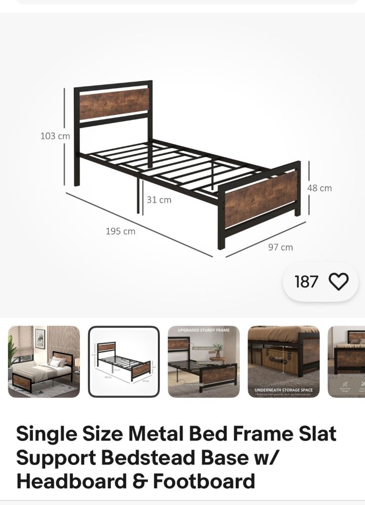 Single Size Metal Bed Frame Slat Support Bedstead Base w/ Headboard & Footboard