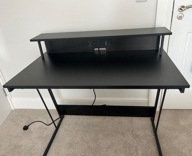 Black Gaming Desk with Built-in Sockets