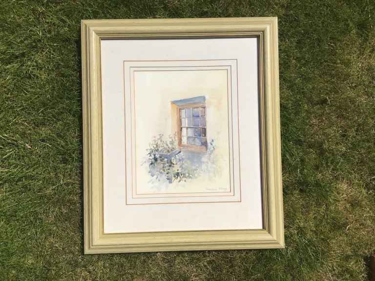 Framed Watercolour Painting – Rustic Window Scene, by local NI artist, Sandra Maze.