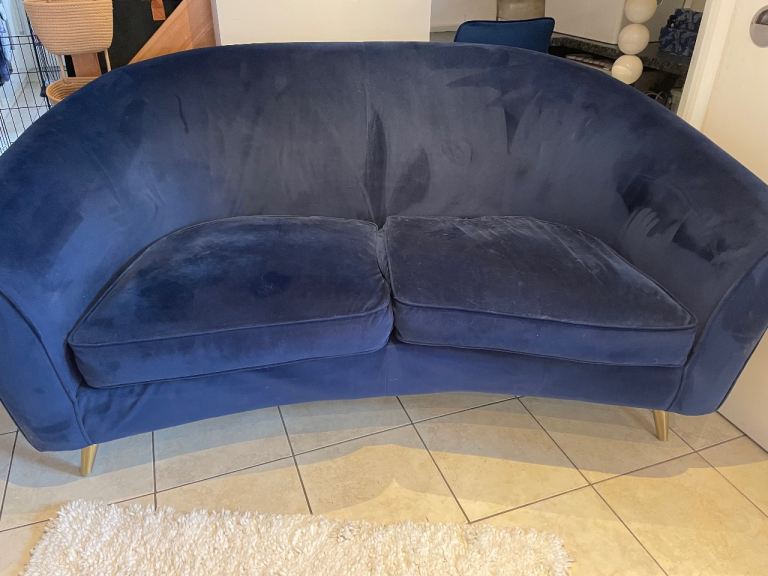 Next Navy Velvet 2 seater sofa and chair