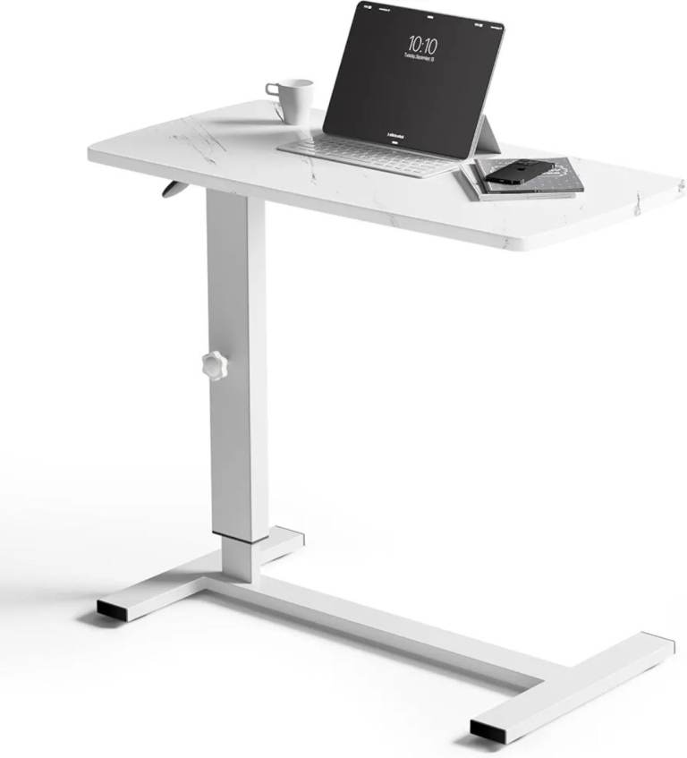 Warmiehomy Height Adjustable Overbed Table with Wheels 80cmx40cm, White Rolling Hospital Bed Table