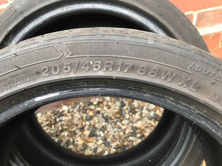 2x 205/45/17 tyres part-worn