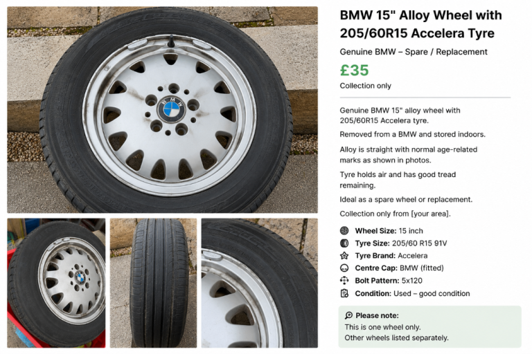 Genuine BMW 15” Alloy Wheel with BMW Centre Cap & 205/60R15 Accelera Tyre