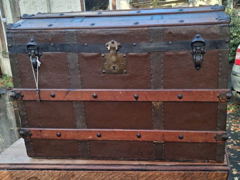 Vintage Domed Travel Trunk with Key