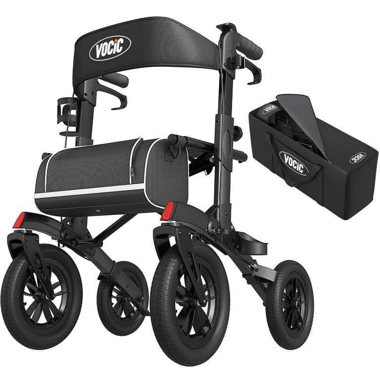 VOCIC All Terrain (Outdoors and Indoors) Rollator, Foldable with Seat and Large Wheels.