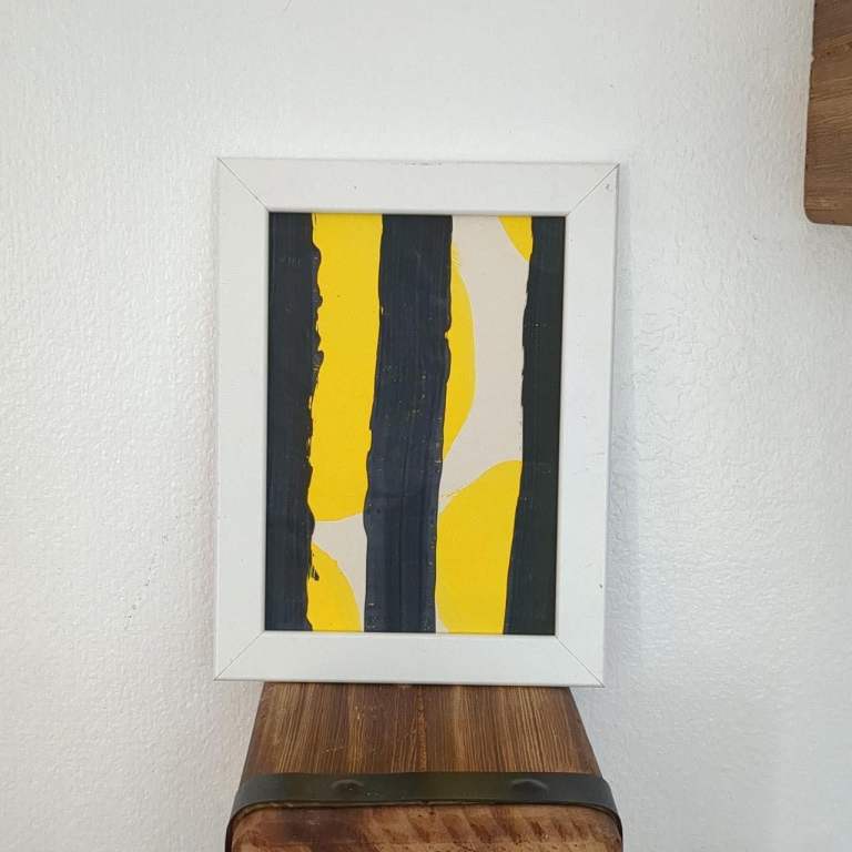 Original yellow and green abstract pattern ink on paper #papercraft   