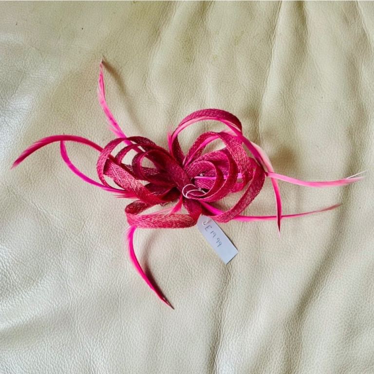 Pink Net Coiled Loop Feather Wedding Party Races Prom Fascinator 