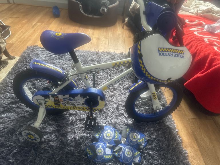 Kids Police Patrol Bike with Training Wheels & Helmet