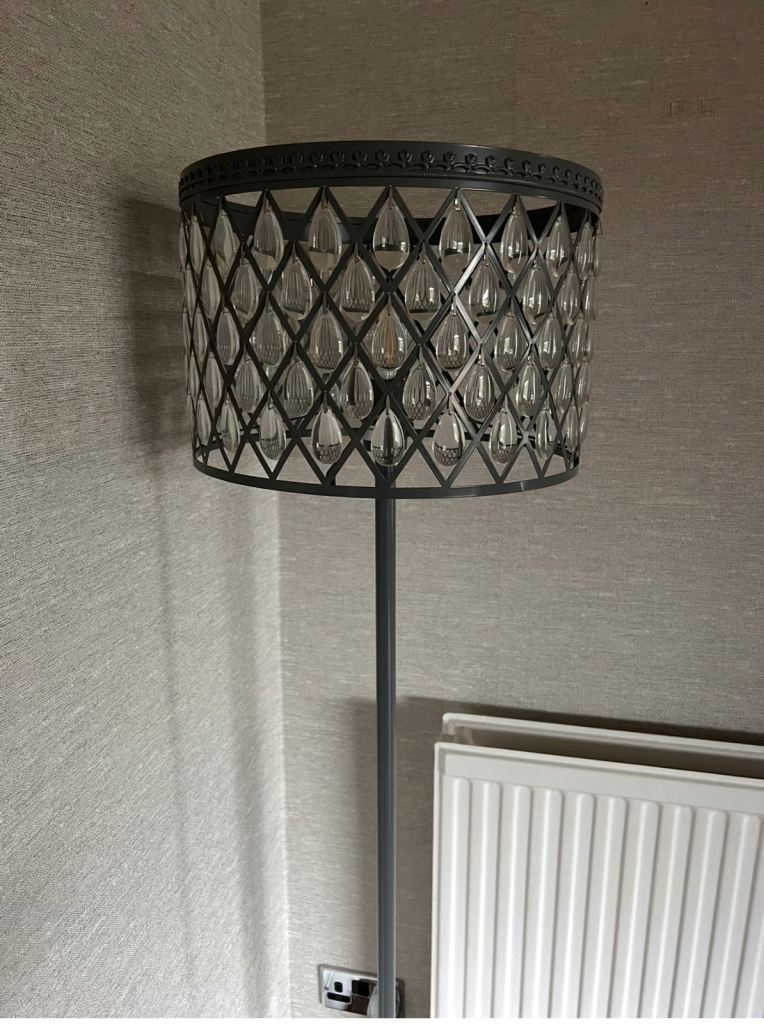 Silver grey floor tall standing lamp pendant chandelier style 