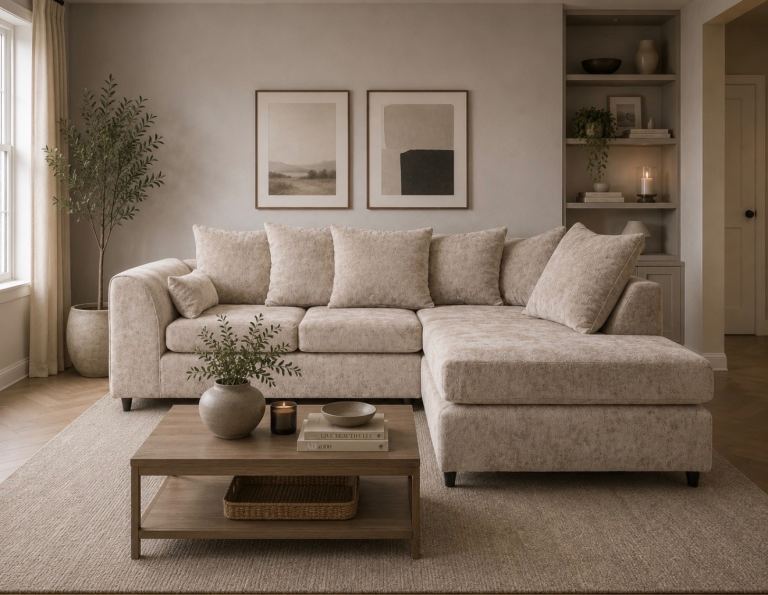 Luxury chenille corner sofa - available in left and right hand