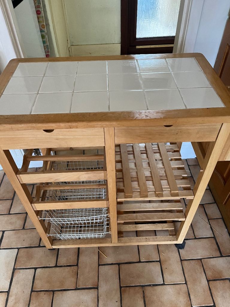 Wooden kitchen storage trolley 