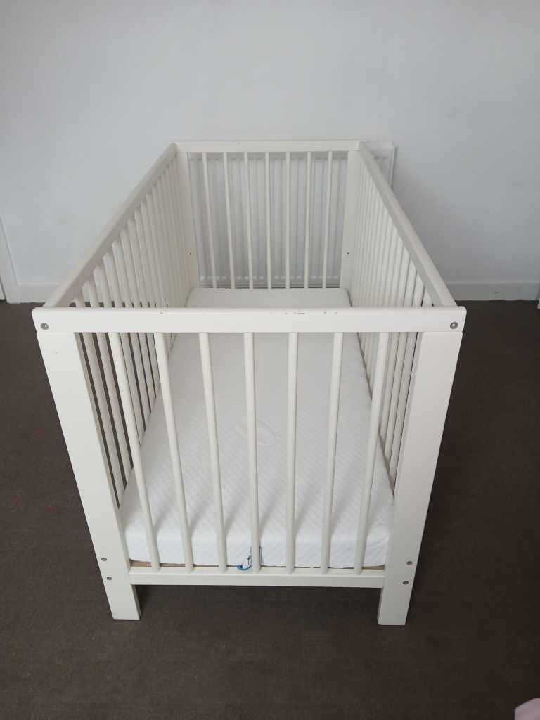 White cot with new silent night mattress!!