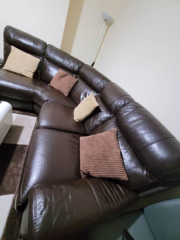Brown reclining leather corner sofa