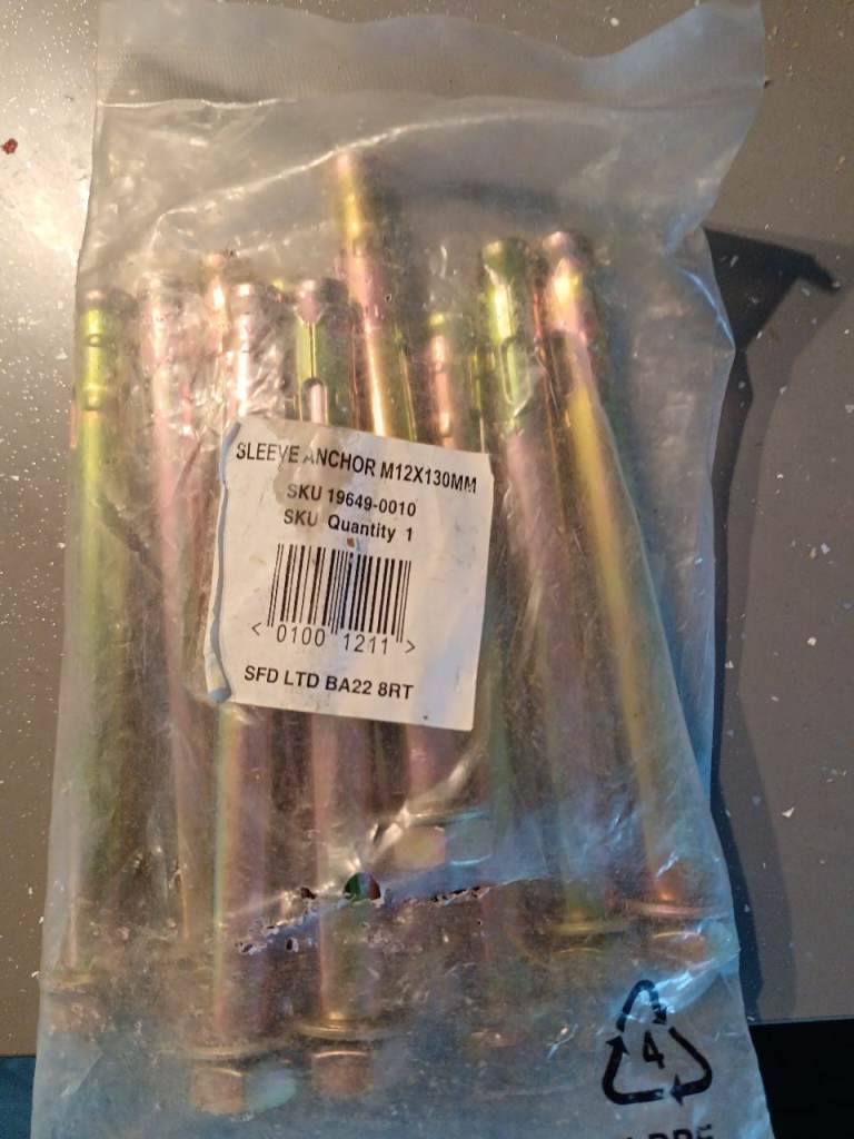 Sleeve Anchor bolts measuring M12x130mm
