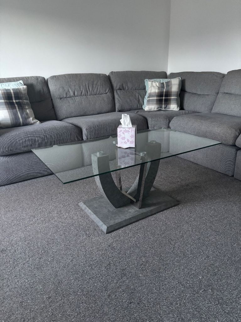 Glass coffee table and matching lamp table