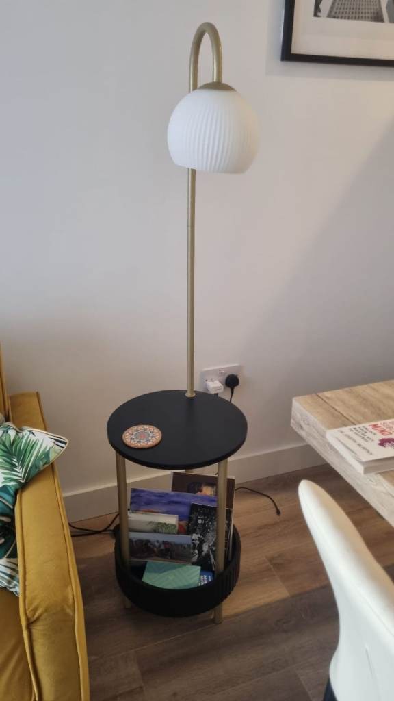 Stylish Black Floor Lamp with Integrated Side Table
