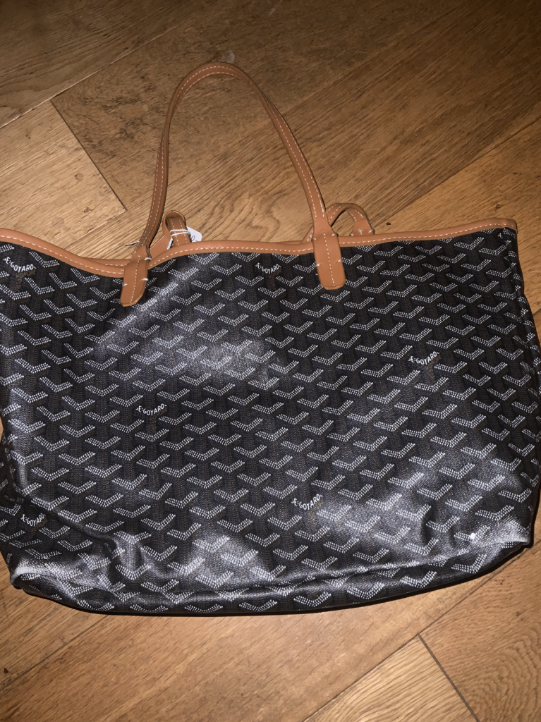 Authentic Goyard Saint Louis GM Tote – Black with Tan Trim, Made in France