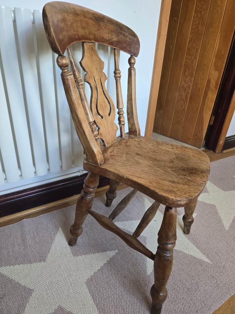 Antique Rustic Farmhouse Solid Oak Kitchen Dining Hall Chair, £25.00 ...