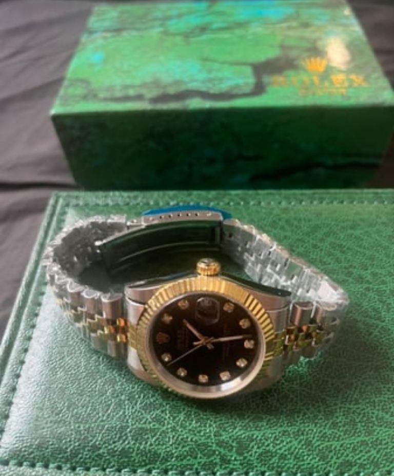  Black Dial Diamond Watch – New, Two-Tone