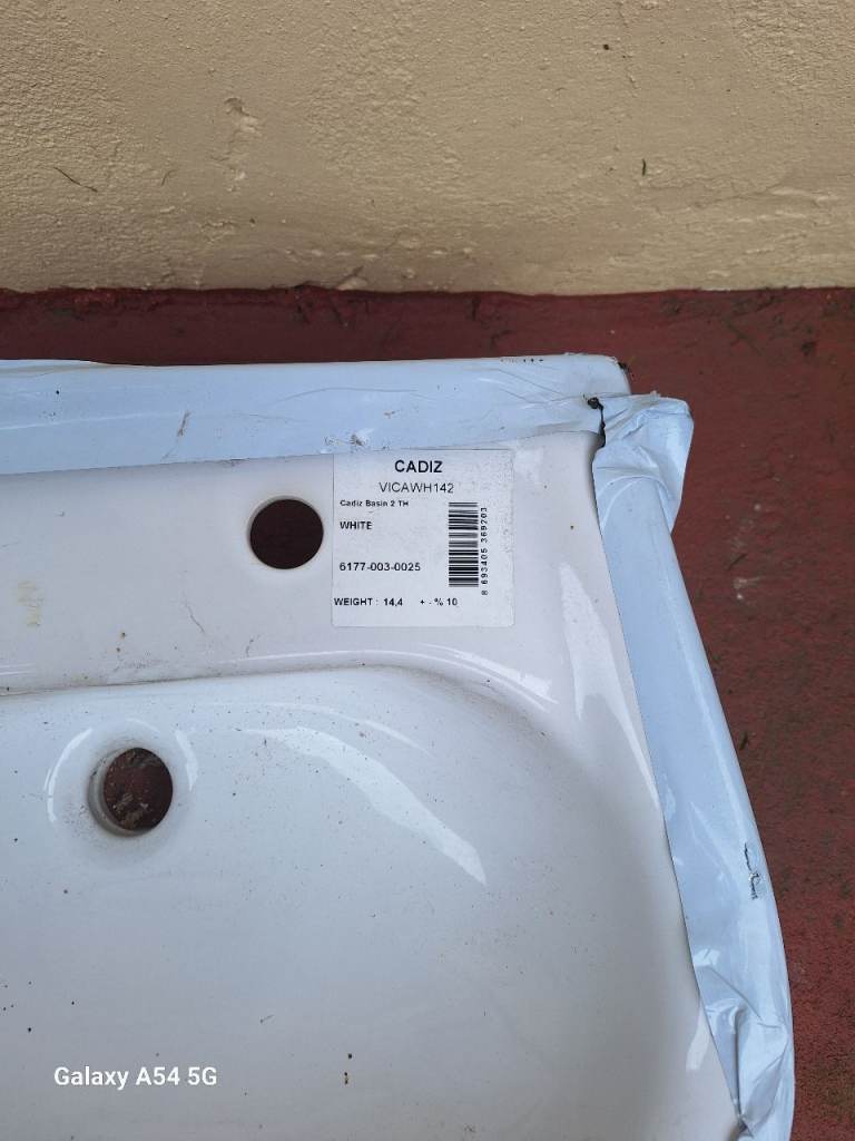 Washbasin white 45cm by 56 2 tap hole