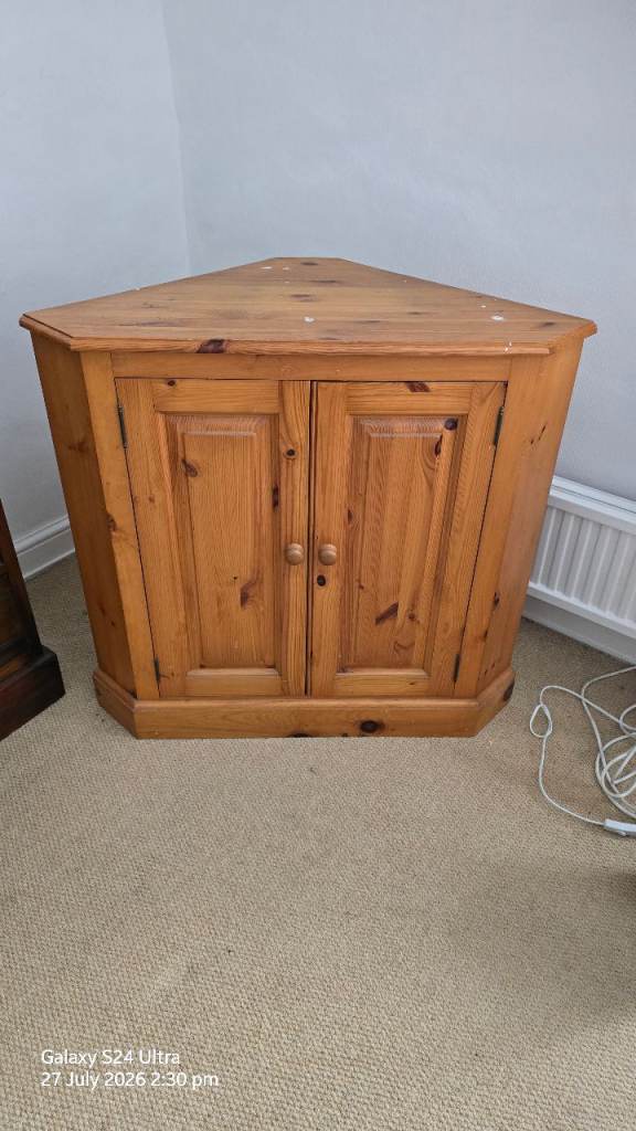 Used pine corner TV cabinet 