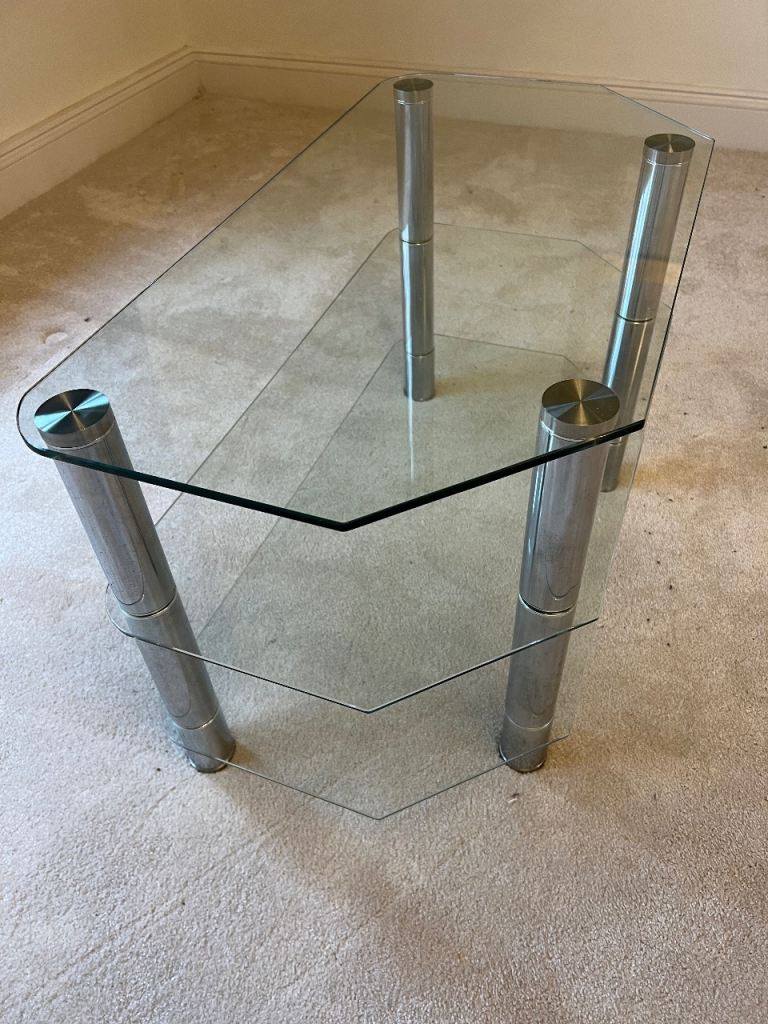 Luxury contemporary glass TV, games console and set top box table 