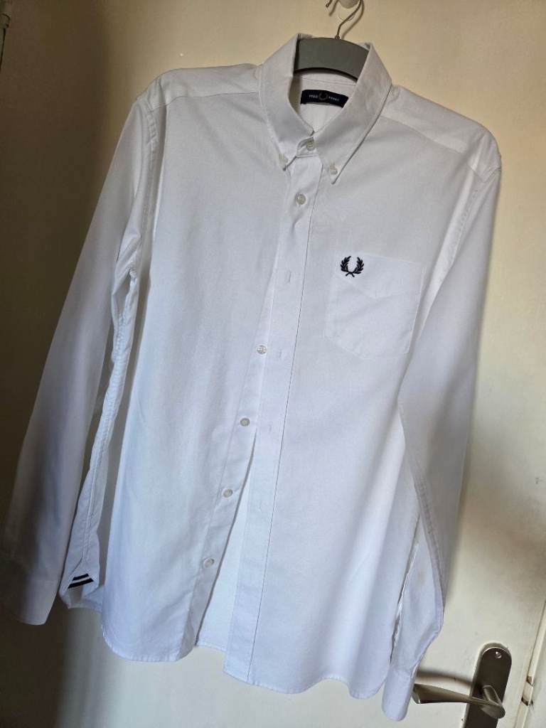 Fred Perry White Long-Sleeve Shirt - Size M, Good Condition