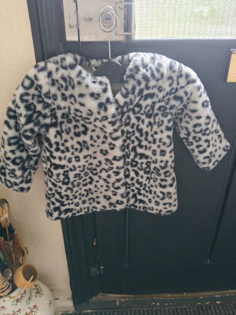 Cosy White Lovely Next leopard print faux fur jacket Baby Blankets - Good Condition