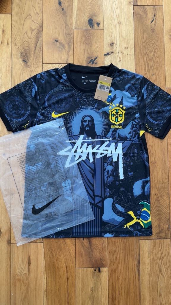 New Nike Brazil Football Shirt - Black, Stussy Design