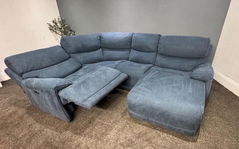 SCS Blue Demin Power Recliner & Chaise  With Adjustable Headrest  £495 Free Local Delivery