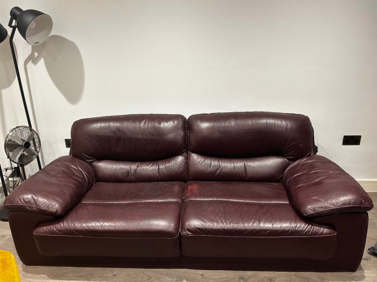 Leather Burgundy 3 Seater Sofa 