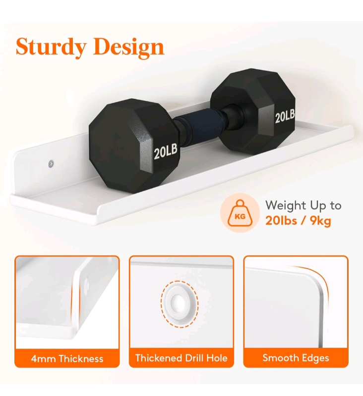 Bnib Lifewit Floating Shelves for Wall, 6 Pack White Acrylic Shelves