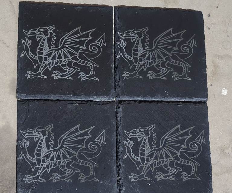 Set of 4 Welsh Dragon Slate Coasters 