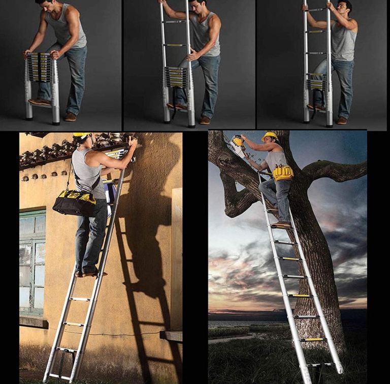 4.4M / 14.4FT Telescopic Ladder, Heavy Duty Aluminum Telescoping 