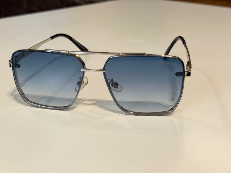 Navigator Square Sunglasses – Silver Frame with Blue Gradient Lenses