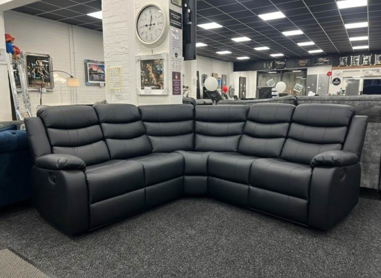 New Leather Roma Recliner Corner Sofa Black Color Brand New FREE HOME DELIVERY 