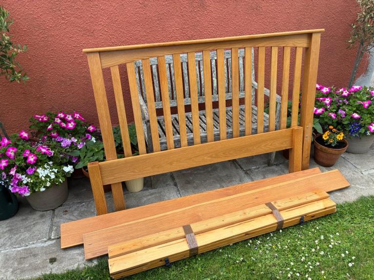 Pine Wooden Bed Frame with Red Bedding Set