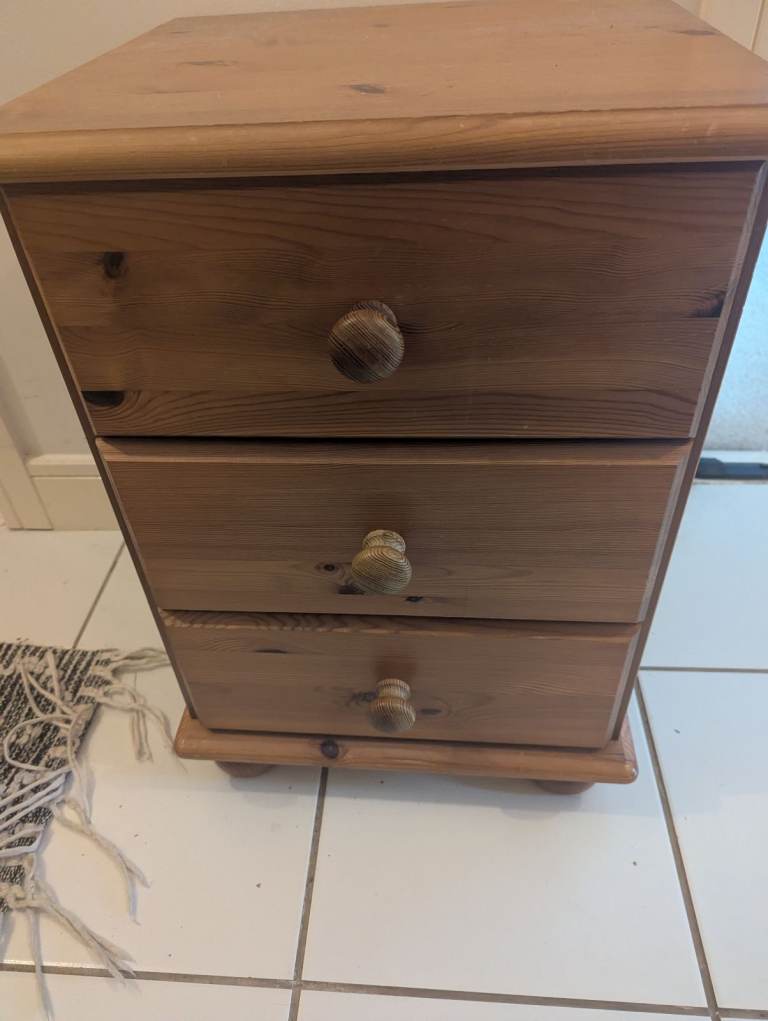 Two Pine Bedside Table with 3 Drawers – Good Condition