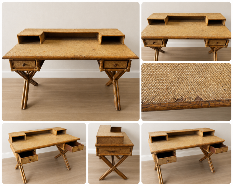 Vintage Bamboo & Rattan Writing Desk | Boho Coastal Style | Rare Piece