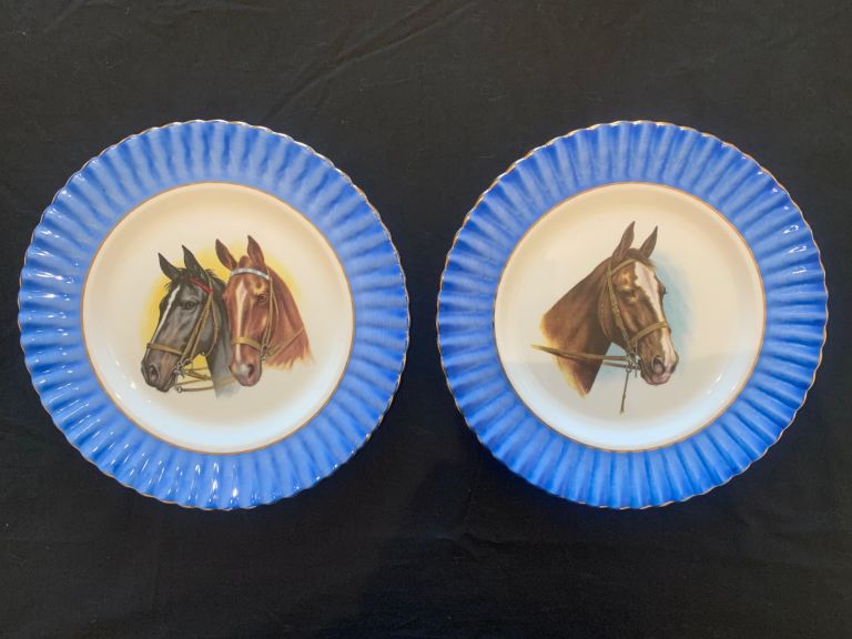A Pair of Vintage Louis Martin Horse Head Fine Bone China Plates 