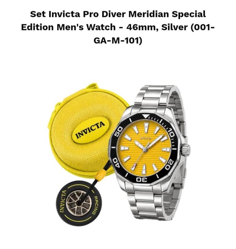 Invicta Pro Diver Meridian Special Edition Men's Watch - 46mm, Silver/Yellow