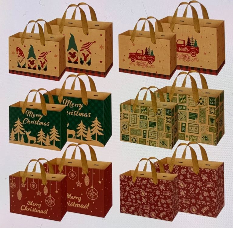 Christmas Gifts Bags 12 pcs Multipack with Medium and Small Sizes, Reusable with Handles