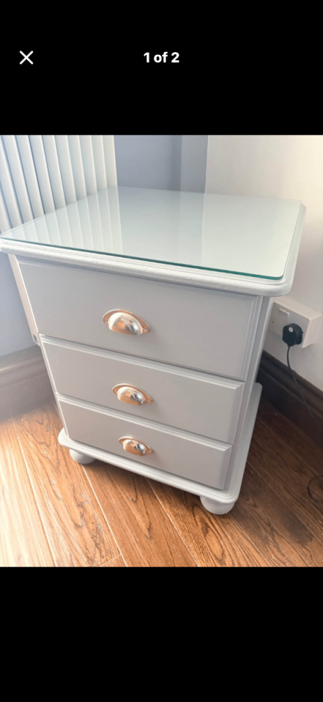 Glass topped single solid wood bedside cabinet