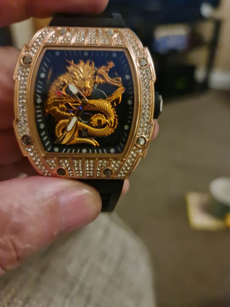 Rose Gold Dragon Watch with Black Strap – As Good As New