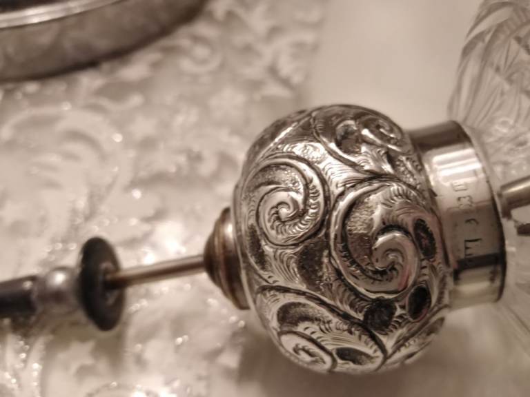 Antique silver and glass perfume bottle 