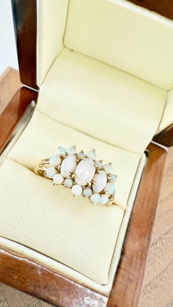 Fine 9ct Gold Natural Opal Cluster Ring 