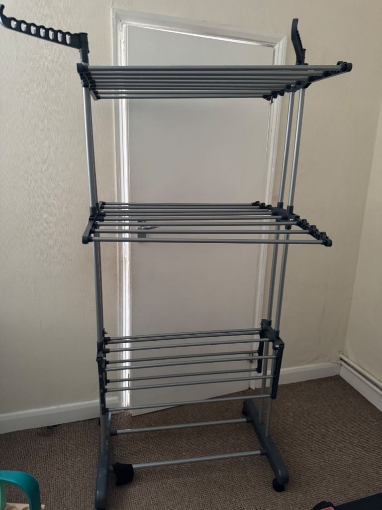 Clothes Drying Rack 4 Tier AdjustableRolling Laundry Hanger with Foldable Wings Large Stainless